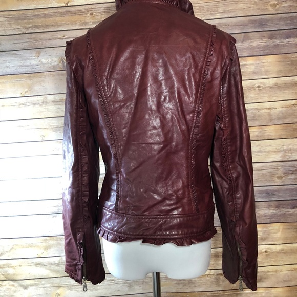 Nordstrom Kenna-T Burgundy Ruffle Leather Jacket - Picture 2 of 8